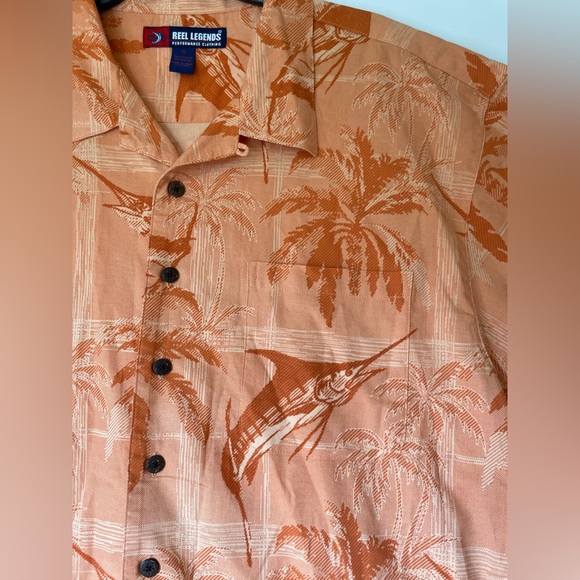 Reel Legends XL Hawaiian Shirt Swordfish Matched Pocket Wood Buttons A8 - Picture 8 of 10